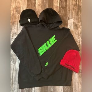 Billie Eilish Black Sweatshirt Hoodie with 2 Winter Hats, Excellent Condition